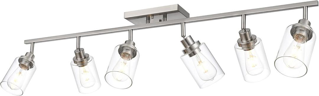 MELUCEE 6-Light Track Lighting Kit Brushed Nickel Semi Flush Mount Ceiling Light Fixture with 6 Rotatable Light Heads, Industrial Accent Lighting for Foyer Art Wall Kitchen, Clear Glass Shade