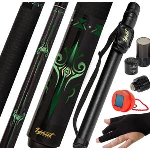 Ignatgames Carbon Fiber Pool Cue Stick 9.5mm Low Deflection Pool Stick Cue Stick Billiard Pool Cue Stick for Home Bars Pool Halls,Gray/Green 20oz