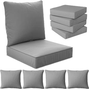 24" x 24" x 6" Outdoor Deep Seat Cushions Set  4 Set Waterproof & Fade Resistant Patio Furniture Replacement Cushions, NonSlip Outdoor Cushions Fit Loveseats, Couches, Chairs, and Sofas.