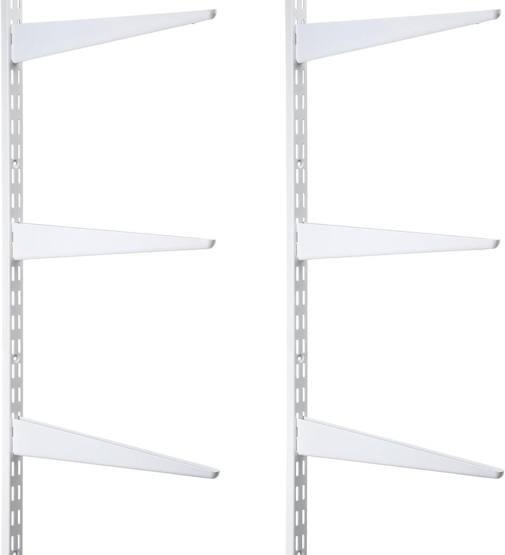 Colingmill 2 Pcs Twin Rail Upright Wall Shelving System 47.5 Inch with 6 Pcs Shelf Bracket 14.5 Inch Heavy Duty Adjustable Storage Rack Metal Support System for Kitchen Closet Home Indoor (White)