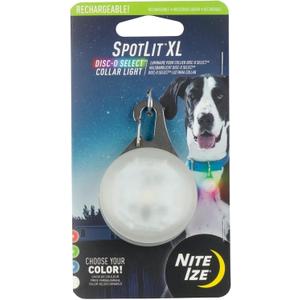Nite Ize SpotLit XL Rechargeable Collar Light - Carabiner Keychain Clip with LED Light - Clip Color-Changing Light for Dog Collars - Disc-O Select