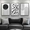 Framed Black and White Boho Abstract Wall Art for Living Room, Large 3 Piece Geometric Artwork, Modern Minimalist Bright painting prints for Dining Room Bedroom Hallway Office Wall Decor, 16x24 Inch