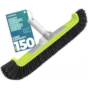 18" Pool Brush Head for Cleaning Swimming Pool Walls, Curved Ends High-Efficiency Scrub Brush for Tile, Fiberglass, Flooring and Vinyl Pools, Fits 1.25 Poles (Green & Black)