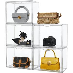 Attelite Purse Organizer for Closet, 5 Pack X-Large Handbags Storage Organizer, Stackable Storage Bins for Collectibles, Cosmetic, Heels