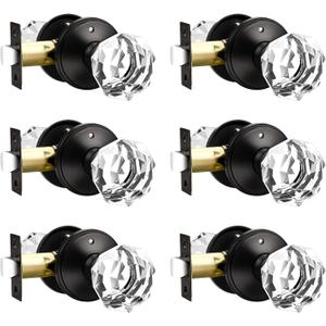 6 Pack Clear Crystal Door Knob, Inspired Decorative Oil Rubbed Bronze Door Knobs for Interior Doors, Unique Fancy Glass Privacy Door Knobs for Bedrooms and Bathrooms
