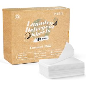 Poesie Laundry Detergent Sheets Coconut Milk Scent 160 Count Non Plastic Jugs Portable Laundry Soap Sheet for Clothes Washing Indoor and Outdoor Essentials