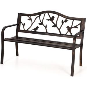MFSTUDIO 50" Outdoor Garden Bench, Patio Metal Frame Park Bench with Bird Pattern Backrest for Porch, Lawn, Deck(Bronze)