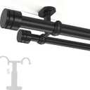 Heavy Duty Ceiling Mount Curtain Rod,1 1/8"Diameter Front and 1" Rear Rod with Solid Aluminum Adjustable Ceiling Brackets, Modern Luxury Curtain Rod for Room Divider, Window Drapes-Black,72-144"