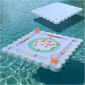 31.5" x 31.5" Floating Mahjong Table for Pool, Portable Floating Mahjong Mat for Card Games, Poker, Mahjong, Double-Sided Waterproof MahJongg Floating Table for Adults