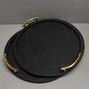 American Atelier Round Serving Tray- Large Decorative Platter w/Carry Handles in Gorgeous Leatherette Finish Perfect for Food, Drinks, Ottoman or Centerpiece, Gray/Green, 1630071, 17'' 2