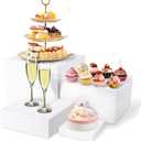 BIEOFFEI Buffet Risers White Food Risers for Buffet Table, Acrylic Food Display Stand Shelf for Catering Dessert Party Decor, Square Cube Display Base with Hollow Bottoms, 3 PCS 5" 6" 7"