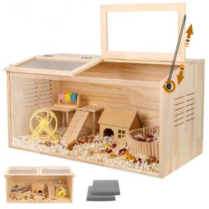 Wooden Hamster Cage,40" L x 20" W x 20" H Animal Cabinet for Dwarf Syrian Hamsters Degus, Hamster Habitat with Openable Top and Large Acrylic Sheets.