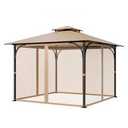 Gazebo Universal Replacement Mosquito Netting, 10' x 10' Outdoor Canopy Net Screen 4Panel Sidewall Gazebo Curtains, with Zippers, Easy to Install, Fit for Most Gazebos 10x10 Canopy，Patio（Khaki）