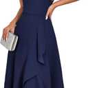 DRESSTELLS Women's Cocktail Party Dress, Formal Wedding Guest High Low Dress, Fit Flare Holiday Prom Dress (Navy), S
