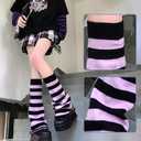 Womens Striped Leg Warmers & Arm Warmers Set  Knitted Y2K Goth Harajuku Style Accessories for Cosplay (Purple and Black)