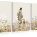 Jesus Leaves the 99 Sheep Wall Art Christian Canvas Poster Jesus and Lamb Wall Decor Religious Pictures Lost Sheep Painting God Christ Painting Artwork for Bedroom Living Room 16x24x3 Inch Ready to Hang