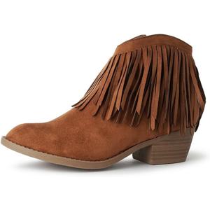 J. Adams Marrow Ankle Boot - Western Fringe Cowboy Low Heel Bootie (6, Brown Vegan Suede)