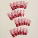 5 x Press On Nails Long Square Fake Glossy Glitter with Rhinestone & Pearl - French Tip Glue on Nails - Artificial, Valentines Day, Acrylic - 24Pcs (Standard)