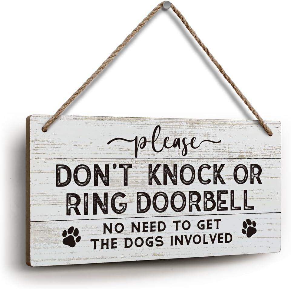 YZEXEZY Do Not Knock or Ring Doorbell Sign 6"x12"Dog Warning Wooden Sign for Front Door Hanger Gate Fence-Do Not Disturb