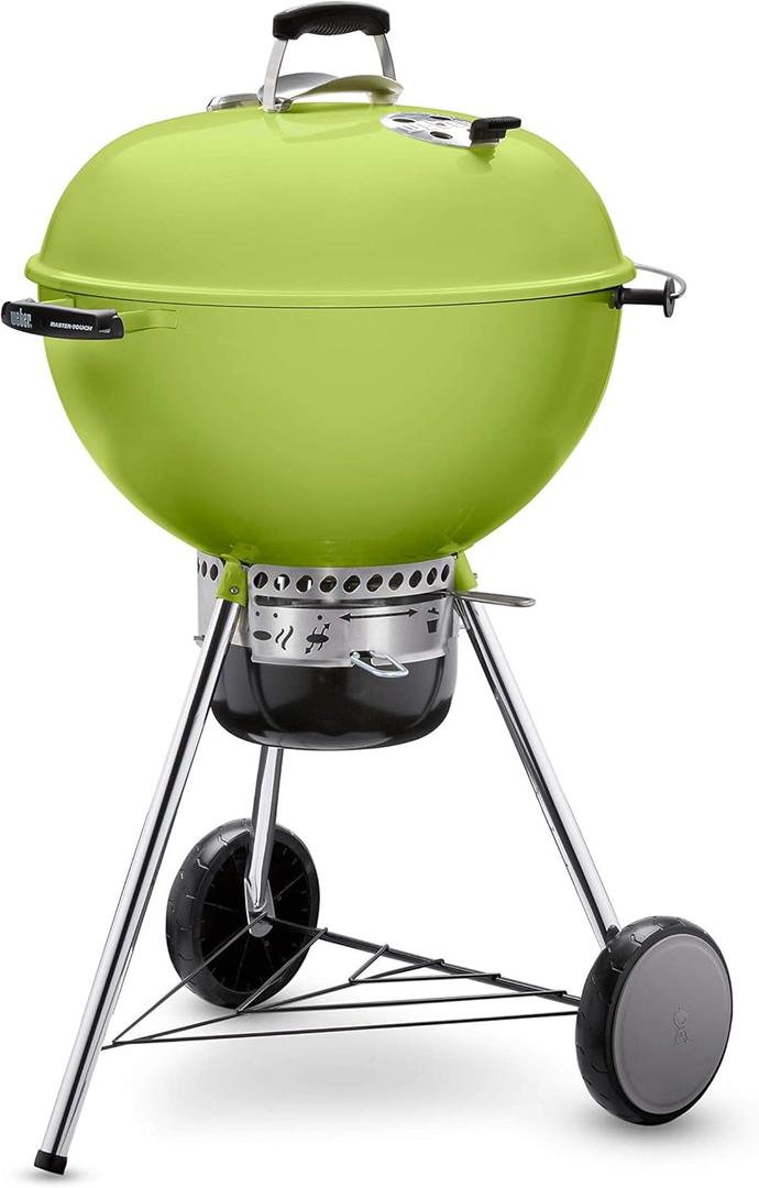 Weber Master-Touch Charcoal Grill, 22-Inch, Spring Green – Premium Outdoor BBQ Grill with Tuck-Away Lid Holder & One‑Touch™ Cleaning System, Porcelain‑Enameled Kettle