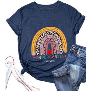 Kindergarten Teacher T-Shirt for Women Pre-K Team Kindergarten Crew Novelty Graphic Top (M)