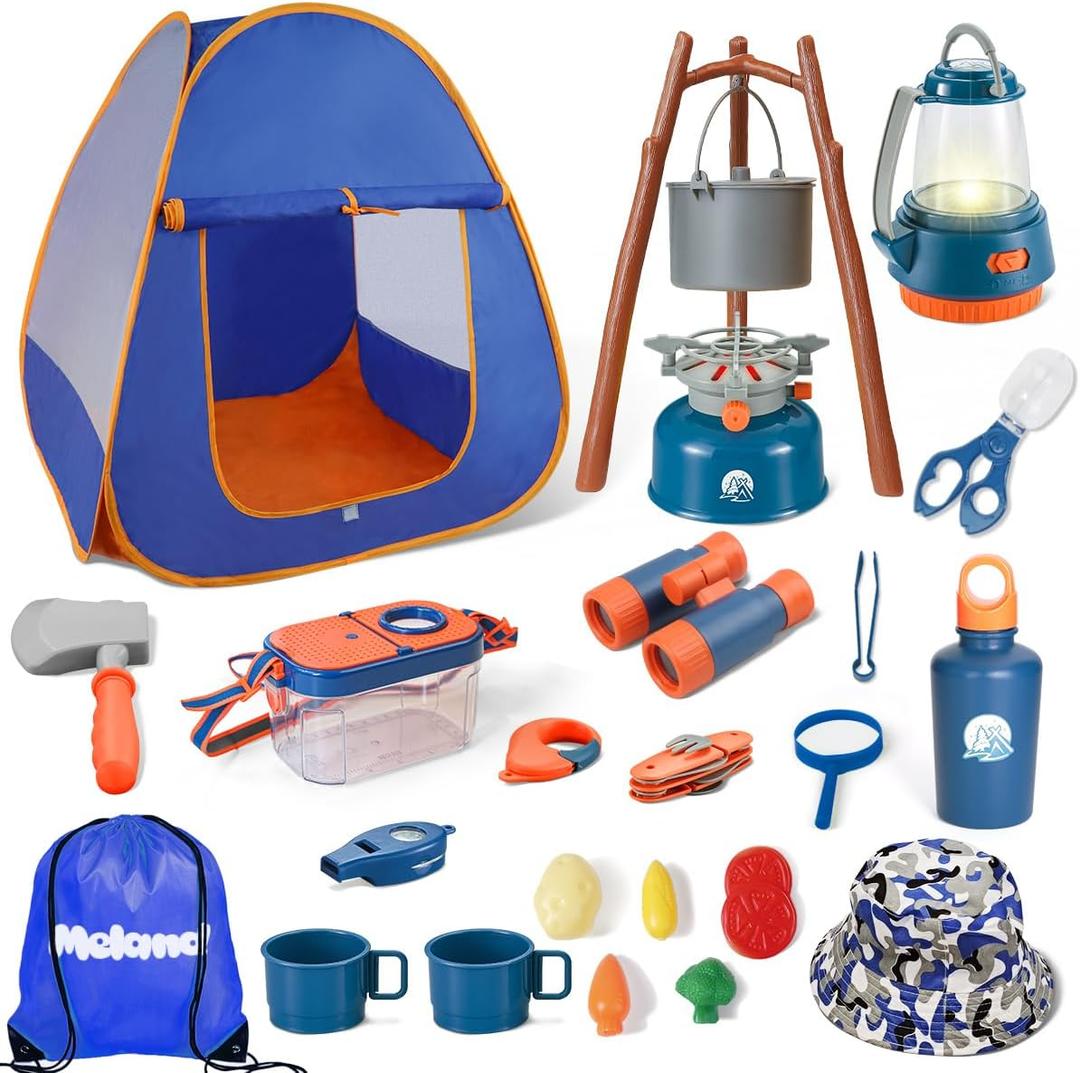 Meland Kids Camping Set with Tent - Camping Gear Toy with Pretend Play Outdoor Toy for Toddlers Birthday Gift (Blue)