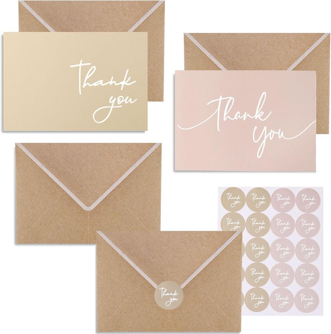 Winoo Design 100 PK Bulk Thank You Cards with Envelopes - 5 x 3.5 Inches Wedding Cards Baby Shower Bridal Shower Personalized Thank You Notes for Small Business Graduation Funeral Birthday (2 colors)