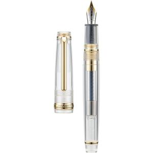 Jinhao 82 Acrylic Fountain Pen, Iridium Extra Fine Nib with Ink Converter, Transparent Unique Design Smooth Writing Pen (Gold Trim)
