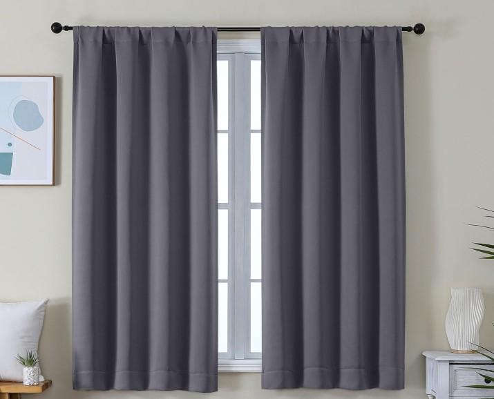 Simplebrand Ava Grey Blackout Curtains for Bedroom 63 Inch Length 2 Panels Set, Solid Thermal Insulated Energy Saving Rod Pocket Window Treatment Curtains Blackout Drapes, W40 x L63 Inch, Grey