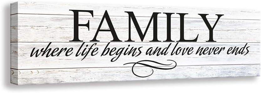 Kas Home Inspirational Quotes Motto Canvas Wall Art,Family Prints Signs Framed, Retro Artwork Decoration for Bedroom, Living Room, Home Wall Decor (5.5 X 16 inch, Family)