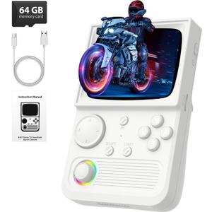 R36T Retro Handheld Game Console, Portable Retro Gaming Console with 3.5 CRT-Inspired Screen, 3500mAh Arcade Classics, Supports Multiple Emulators, WiFi Network Battling, 64GB (White)