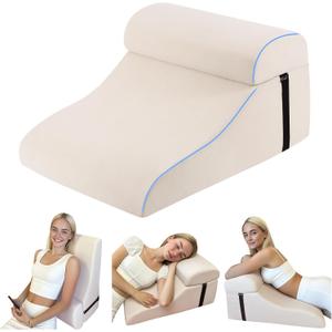 Reading Pillow for Bed Adult, Memory Foam Wedge Pillow Headboard with Adjustable Lumbar Support Backrest Cushion for Sitting in Bed/Resting/Bedrest, Couch or Floor, Beige (22.5X17.7X11.8 Inchs)