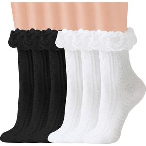 Women Lace Socks Ruffle Frilly Socks Lolita Socks,Women Ankle Socks Lace Ruffle Frilly Dress Socks for Girl