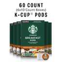 Starbucks K-Cup Coffee Pods, Medium Roast Hot or Iced Coffee, Breakfast Blend, 60 Keurig Pods (EXP 02/05/27)