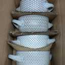 MONITO 28 Ounce French Onion Soup Bowls, 4PCS Reactive Glaze Ceramic Bowls with Handles, Stackable Soup Crocks, Oven/Microwave/Dishwasher Safe, for Cereal, Pasta, Chilli, Beef Stew, White-blue