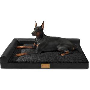 Patas Lague Orthopedic XL Dog Bed Large Sized Dog 42''X28'', Waterproof L Bolster Big Pet Sofa Beds with Removable Washable Cover, Soft Comfortable Pet Couch Crate Mat with Nonskid Bottom, Black