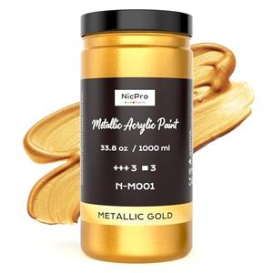Nicpro Acrylic Paint Metallic Gold, 33.8oz/1000ml Large Gold Leaf Paint, Non Toxic, Non Fading for Art Painting, Handcrafts, Ideal for Multi-surface, Canvas, Wood, Clay, Fabric, Metal, Furniture