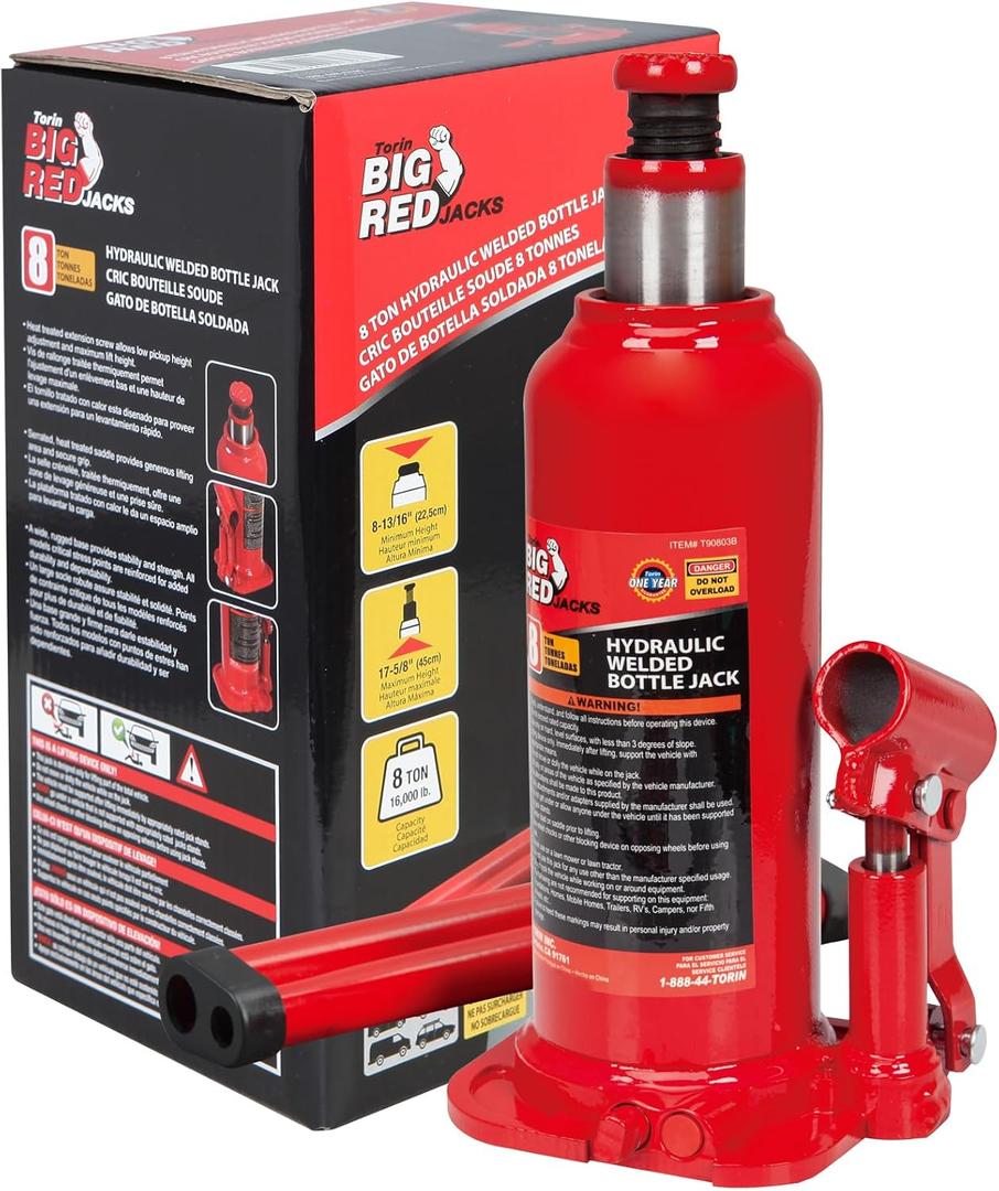 BIG RED 8 Ton (16,000 LBs) Capacity Hydraulic Welded Bottle Jack, TAM90803B