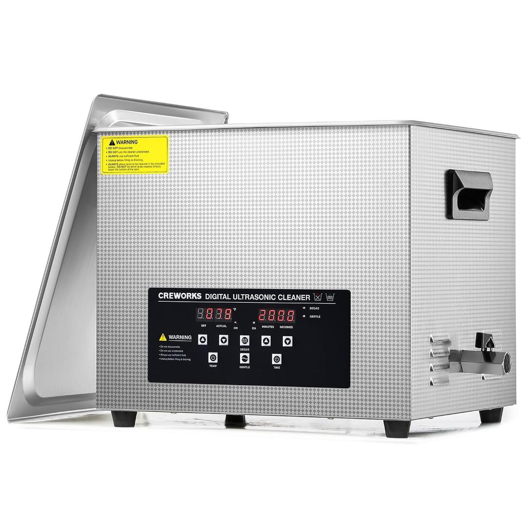 CREWORKS 15L Digital Ultrasonic Cleaner with Degas Gentle Modes, 4 gal. Ultrasonic Cleaning Machine, 360W Professional Ultrasound Cleaner with 450W Heater & 30 min Timer for Auto Machine Parts Tools