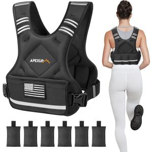 APEXUP Adjustable Weighted Vest, 12-18lb Vest with 6 Ironsand Weights and Large Pocket, Weight Vest for Men Women Strength Training, Running, Walking (Black)