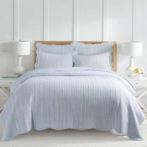 Levtex Home - Martha Stripe Quilt Set - Full/Queen Quilt and Two Standard Shams - Stripe - Blue White - Quilt (88x92in.) and Shams (20x26in.) - Reversible - Cotton