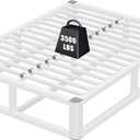 14 Inch Queen Bed Frame with Rounded Corner and Headboard Hole, Metal Platform Bed Frames 6 Non-Slip Guards, 3500lbs Heavy Duty Steel Slat Support, Squeak Free, No Box Spring Needed, White