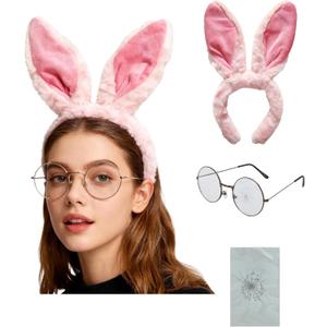 2 x 3PC Women Men Pink Ear Headband Rabbit Bunny Cosplay Props Glasses For Easter Christmas
