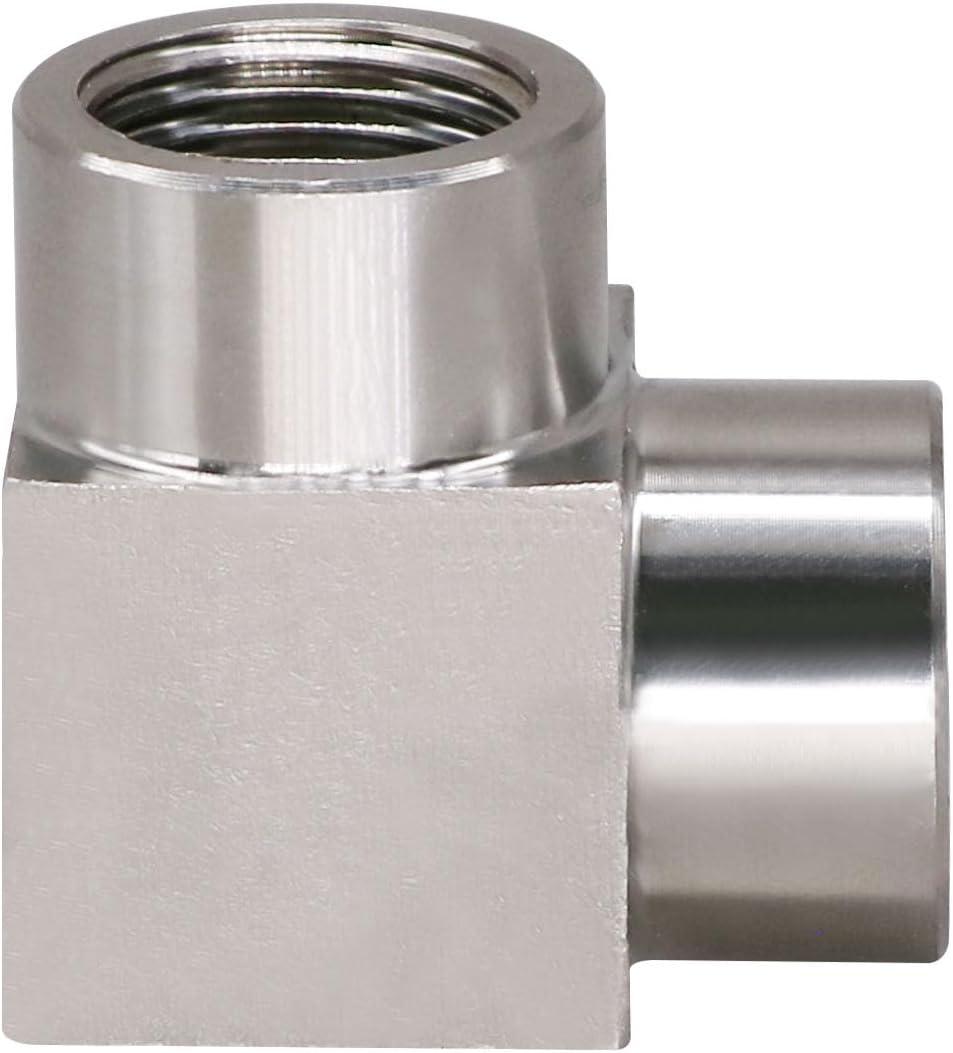 stainless steel 90 degree elbow pipe fitting connector, NPT 3/8 female thread Forged elbow, heavy duty 4350 psi (1 pc)