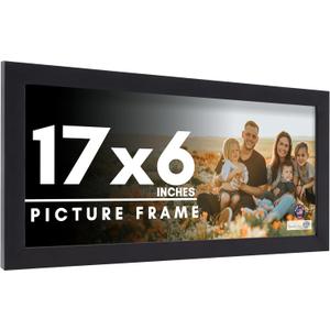 17x6 Frame Black Picture Frame - Complete Modern Photo Frame Includes UV Acrylic Shatter Guard Front, Acid Free Foam Backing Board, Hanging Hardware Wood Wall Frames for Family Photos - No Mat
