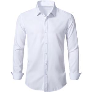 BEILU Stretch Men's Slim Fit Dress Shirts Formal Long Sleeve Button Down Shirts (Large, White)