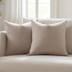 Meekio Set of 2 Light Taupe Pillow Covers 20x20, Farmhouse Linen Decorative Throw Cushion Covers for Sofa Couch