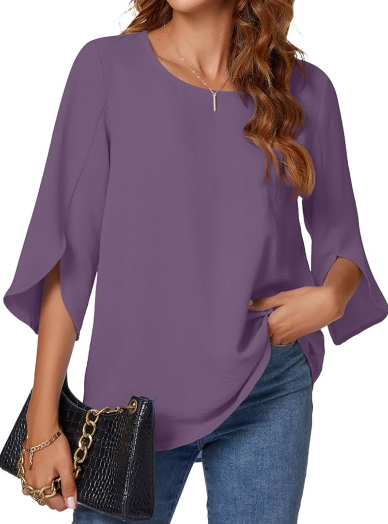 KUOTAI Womens Summer Tops Dressy Casual Shirts 3/4 Sleeve Work Blouse Business Casual Shirts, Size Medium