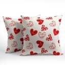 Valentines Day Pillow Covers 18x18 Set of 2 Red Heart Throw Pillow Covers Love Pillowcase Linen Decoration Farmhouse Holiday Cozy Soft Cushion Case Couch for Indoor Outdoor Home Decor
