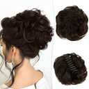 RUWISS Claw Clip Messy Bun Hair Piece Real Human Hair Buns Wavy Curly Chignon Hair Bun Extensions Hair Buns Claw Clip Tousled Updo Ponytail Hairpieces for WomenDark brown